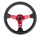 NRG Innovations Reinforced Steering Wheel (350mm / 3in. Deep) Black Leather w/Red Circle Cutout Spokes