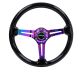 NRG Innovations Reinforced Steering Wheel (350mm / 3in. Deep) Black Wood w/Black Matte Spoke/Neochrome Center Mark