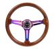 NRG Innovations Reinforced Steering Wheel (350mm / 3in. Deep) Brown Wood w/Black Matte Spoke/Neochrome Center Mark