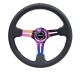 NRG Innovations Reinforced Steering Wheel (350mm / 3in. Deep) Black Leather/Black Stitch w/Neochrome Slits