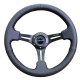 NRG Innovations Reinforced Steering Wheel (350mm / 3in. Deep) Black Leather w/ Black Stitching