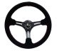 NRG Innovations Reinforced Steering Wheel (350mm / 3in. Deep) Black Suede w/Red Stitching & 5mm Spokes w/Slits