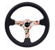 NRG Innovations Reinforced Steering Wheel (350mm / 3in. Deep) Black Leather Floral Dipped w/ Black Baseball Stitch