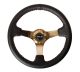 NRG Innovations Reinforced Steering Wheel (350mm / 3in. Deep) Black Leather/Red Baseball Stitch w/4mm Gold Spokes