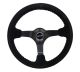 NRG Innovations Reinforced Steering Wheel (350mm / 3in. Deep) Black Suede/Black Baseball Stitch w/5mm Matte Black Spoke