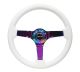 NRG Innovations Reinforced Steering Wheel (350mm / 3in. Deep) Classic White w/4mm Neochrome Solid 3-Spoke
