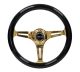 NRG Innovations Classic Wood Grain Steering Wheel (350mm) Black Grip w/Chrome Gold 3-Spoke Center