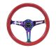 NRG Innovations Classic Wood Grain Steering Wheel (350mm) Red Grip w/Neochrome 3-Spoke Centre
