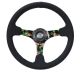 NRG Innovations Reinforced Steering Wheel (350mm / 3in. Deep) Black Suede w/ 5mm Floral 3-Spoke Centre