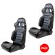 NRG Innovations Reclining Racing Seat - Black PVC Leather with Red Stitching - Pair