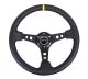 NRG Innovations Reinforced Steering Wheel (350mm / 3in. Deep) Blk Leather w/Gunmetal Cutout Spoke & Yellow CM
