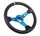 NRG Innovations Reinforced Steering Wheel (350mm / 3in. Deep) Blk Leather w/Blue Cutout Spoke & Single Yellow CM