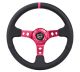NRG Innovations Reinforced Steering Wheel (350mm/3in. Deep) Black Leather/ Fushia Centre Mark/ Fushia Stitching