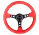 NRG Innovations Reinforced Steering Wheel (350mm / 3in. Deep) Red Suede w/Black Circle Cutout Spokes