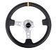 NRG Innovations Reinforced Steering Wheel (350mm / 3in. Deep) Black Leather w/Circle Cut Spokes & Single Yellow CM