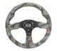 NRG Innovations 320mm Reinforced Series Sport Steering Wheel - Suede with Camo Pattern and Green Stitching 