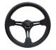 NRG Innovations Reinforced Steering Wheel (350mm / 3in. Deep) Black Leather/Red Stitch & Black 3-Spoke w/Slits