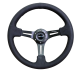 NRG Innovations Reinforced Steering Wheel (350mm / 3in. Deep) Black Leather w/ Alcantara Stitching