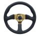 NRG Innovations Reinforced Steering Wheel (350mm / 2.5in. Deep) Leather Race Comfort Grip w/4mm Gold Spokes
