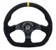NRG Innovations Reinforced Steering Wheel (320mm) Sport Alcantara Dual Push Buttons Flat Bottom w/Yellow Centre