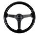 NRG Innovations Reinforced Steering Wheel (350mm / 3in. Deep) Black w/Black Chrome Solid 3-Spoke Centre