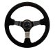 NRG Innovations Reinforced Steering Wheel (350mm / 3in. Deep) Black Suede w/Red BBall Stitch & Black 3-Spoke