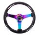 NRG Innovations Reinforced Steering Wheel (350mm / 3in. Deep) Classic Black Sparkle w/4mm Neochrome 3-Spoke Centre
