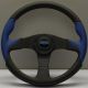Personal Thunder Black Leather/Blue Perforated Leather Steering Wheel 350mm with Black Spokes